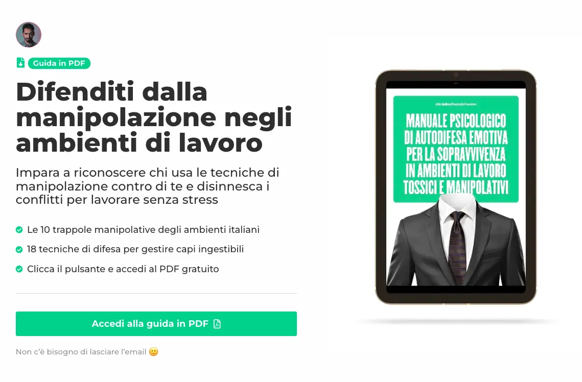 Pagina della guida PDF gratuita per difendersi dalla manipolazione negli ambienti di lavoro
