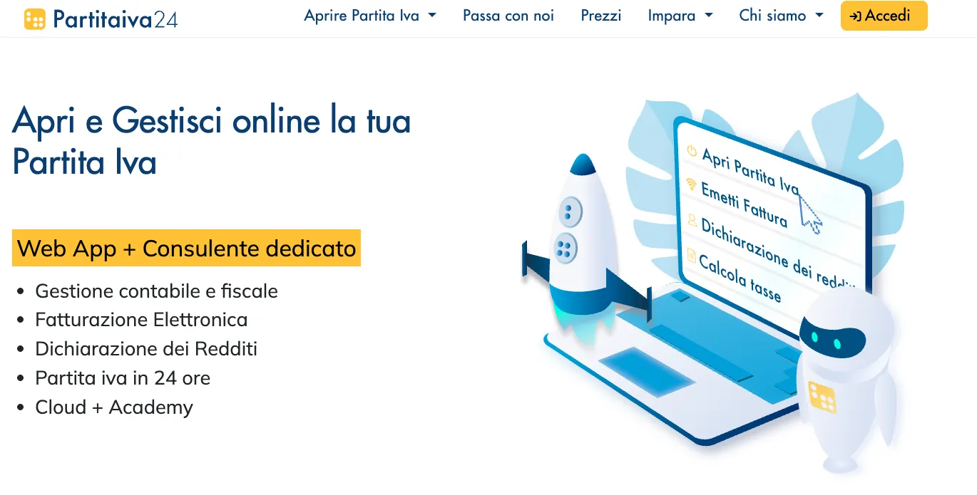 Pagina di Partitaiva24 per aprire e gestire online la partita IVA