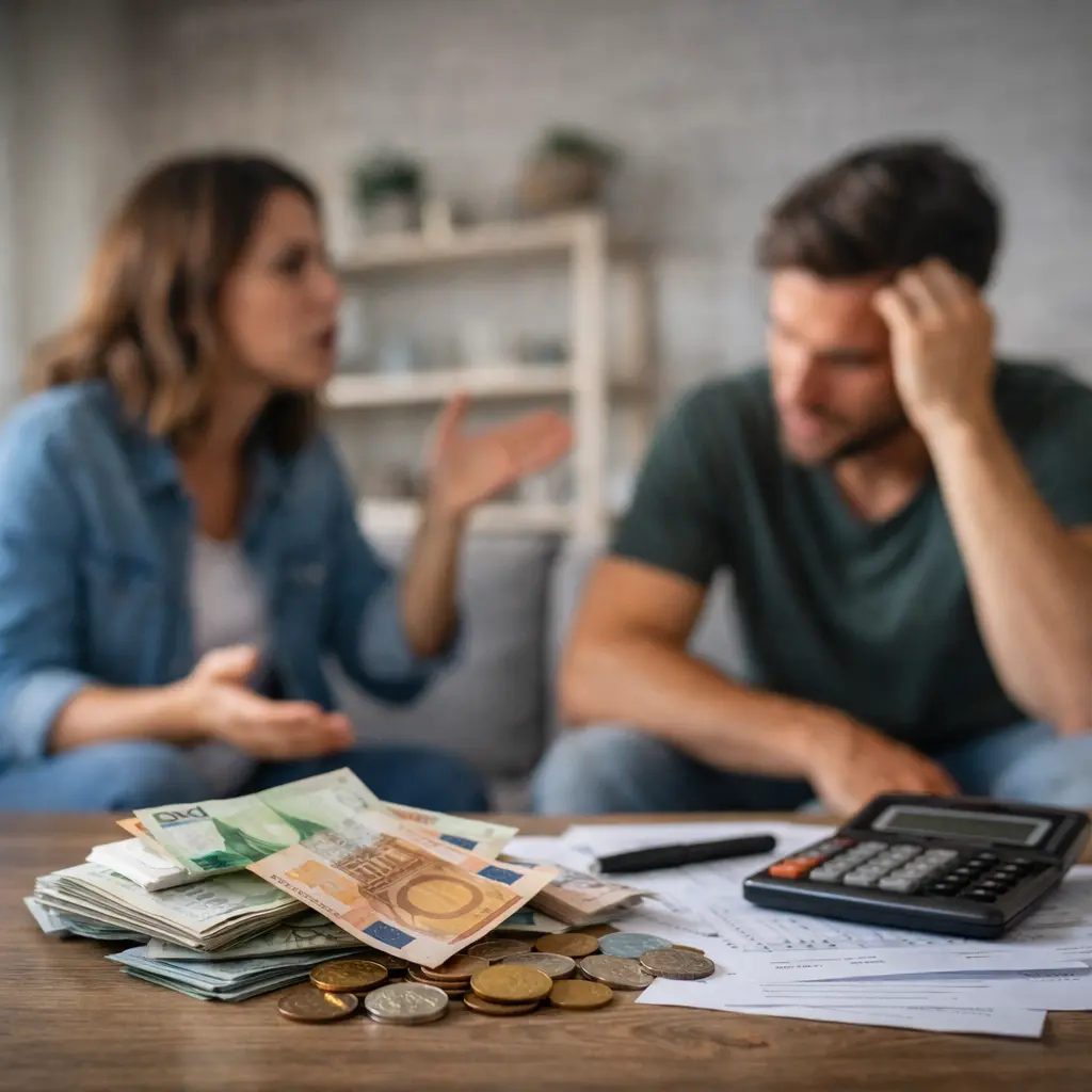 Coppia che fa i conti al tavolo di casa